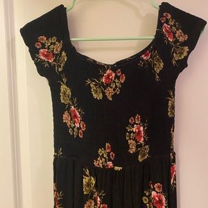Black Floral High Low Ruched Dress